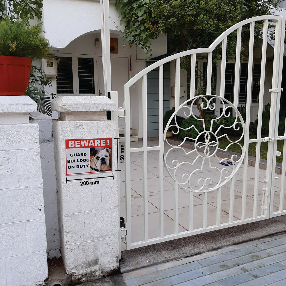 brindle Fila Brasileiro Head, Gate Plaque Beware of the Dog on Duty sign,  placard, panel